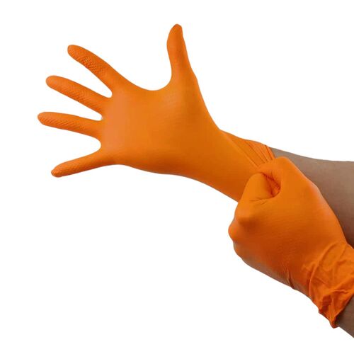 Guantes de Nitrilo Naranja Talla XL (50 unidades) Especial Mecánicos 